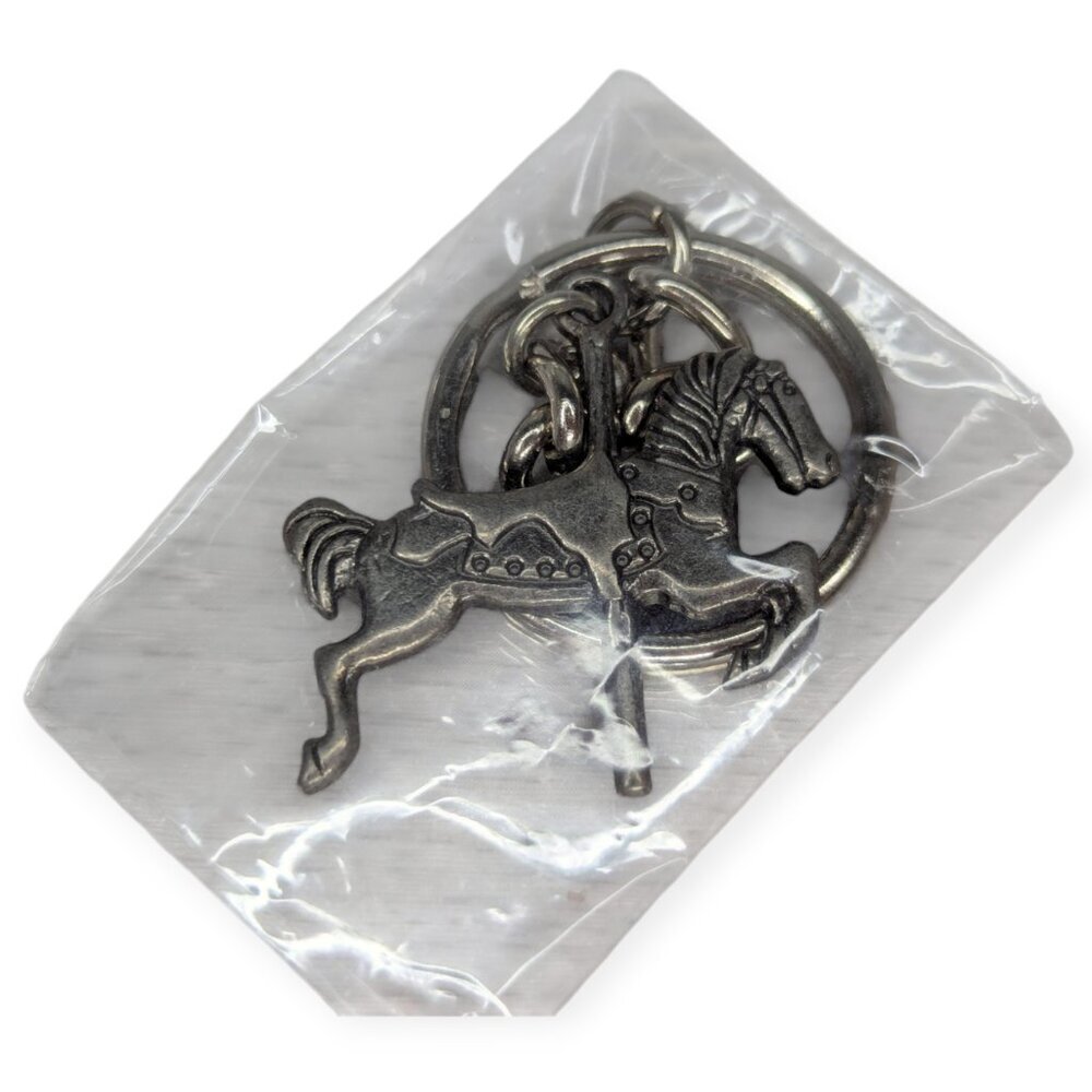 Silver Tone Carousel Horse Key Chain or Bag Charm 2" NWT